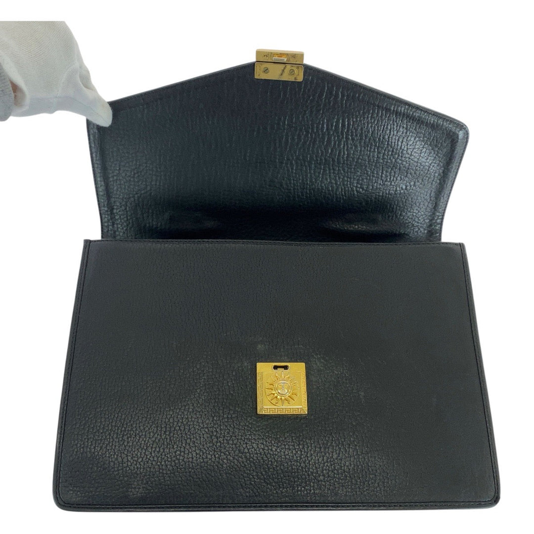 VERSACE business bag leather Black GoldMetal Sunburst