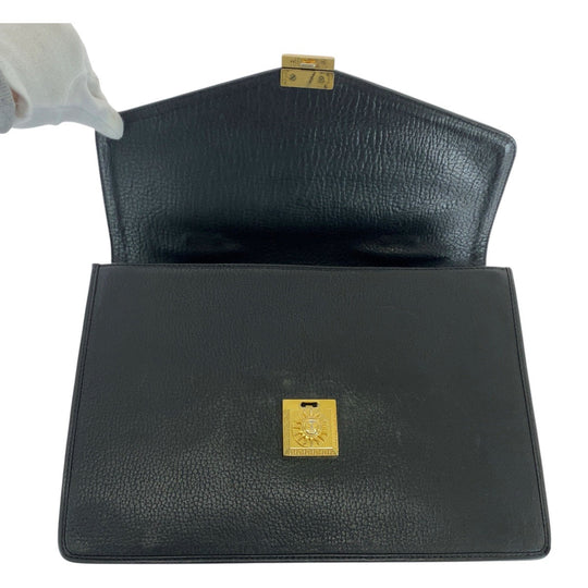 VERSACE business bag leather Black GoldMetal Sunburst