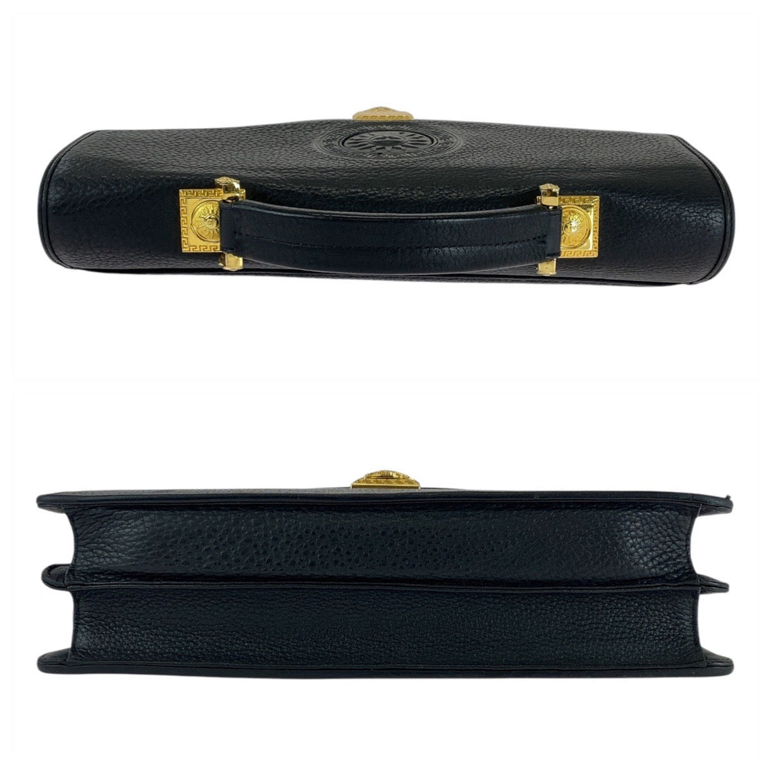 VERSACE business bag leather Black GoldMetal Sunburst