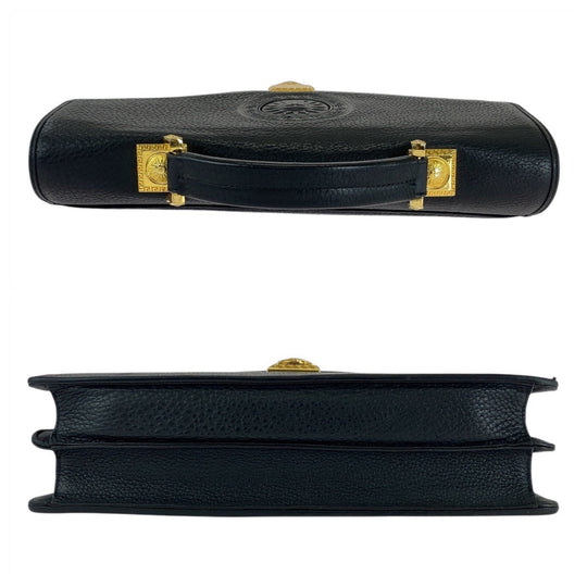 VERSACE business bag leather Black GoldMetal Sunburst
