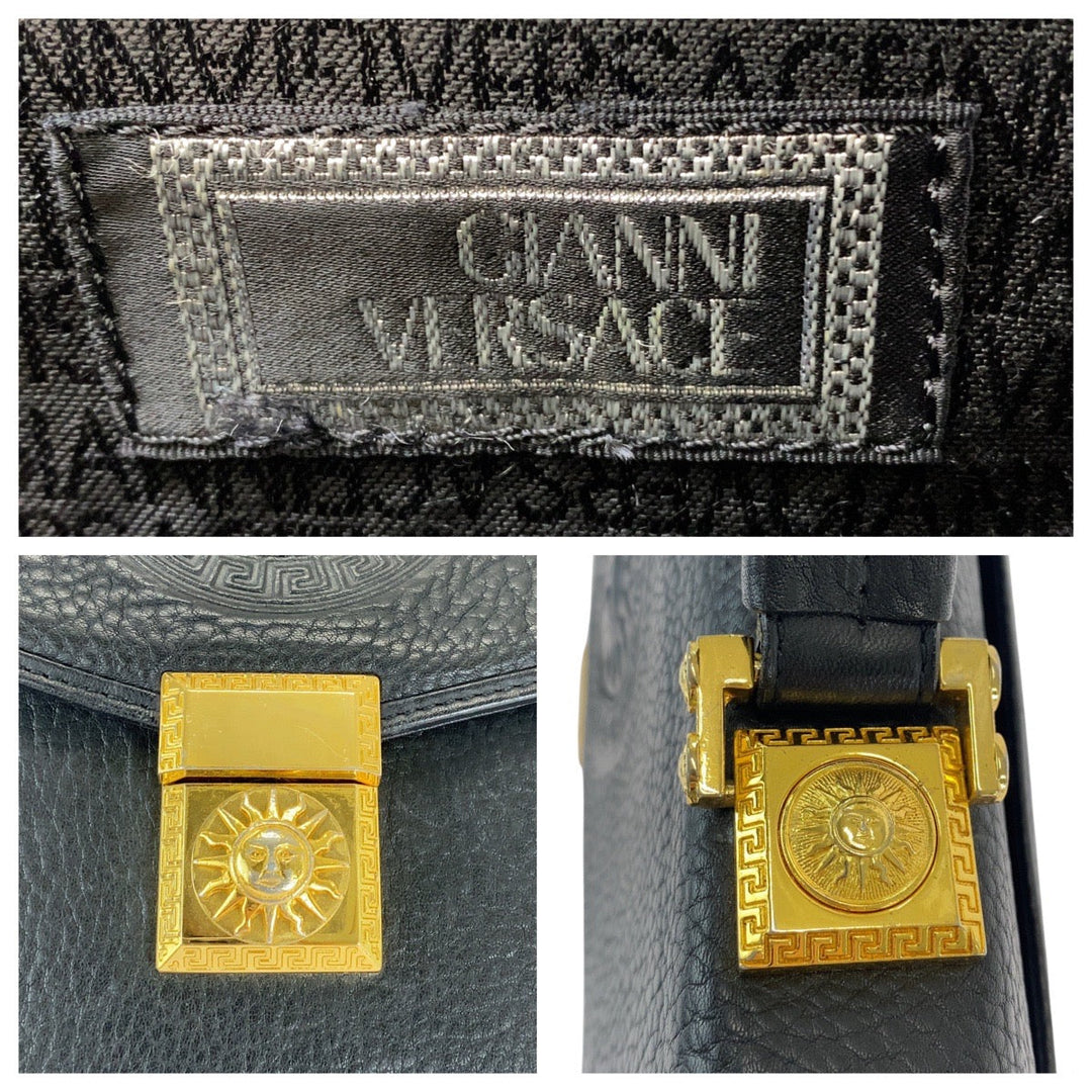VERSACE business bag leather Black GoldMetal Sunburst