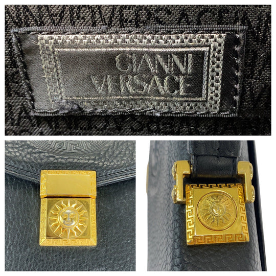 VERSACE business bag leather Black GoldMetal Sunburst