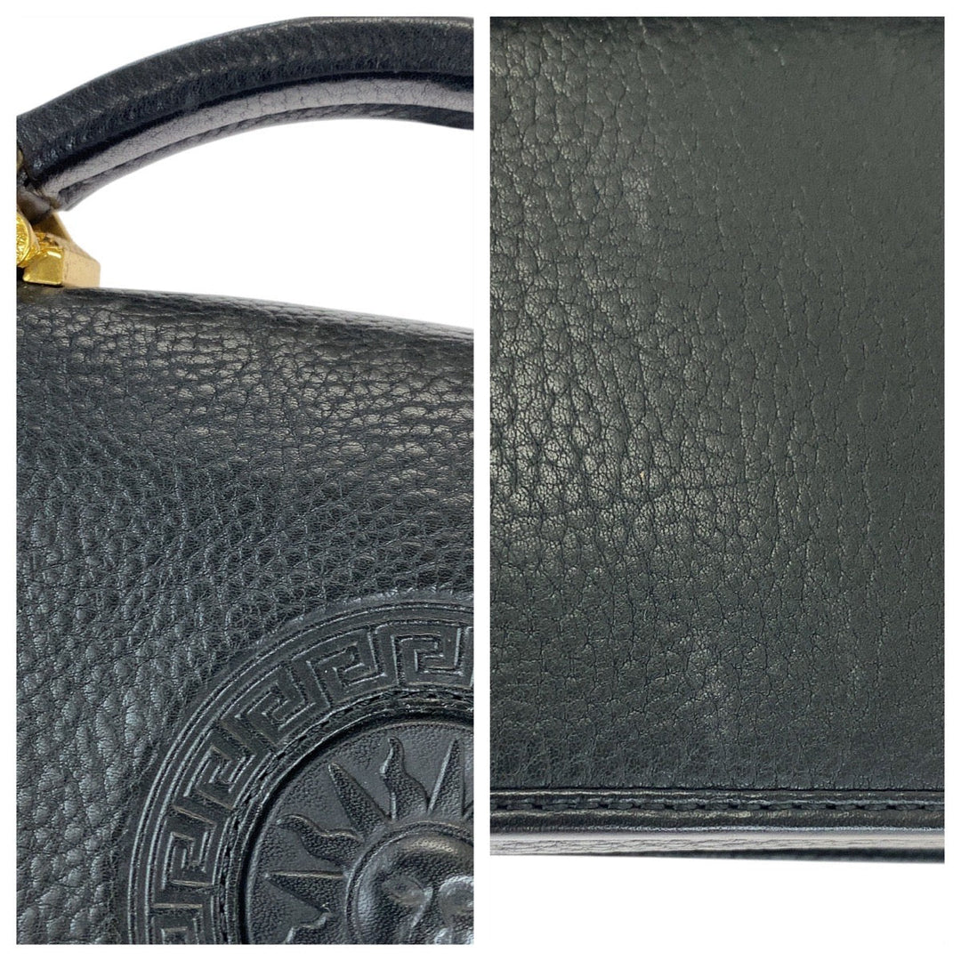 VERSACE business bag leather Black GoldMetal Sunburst
