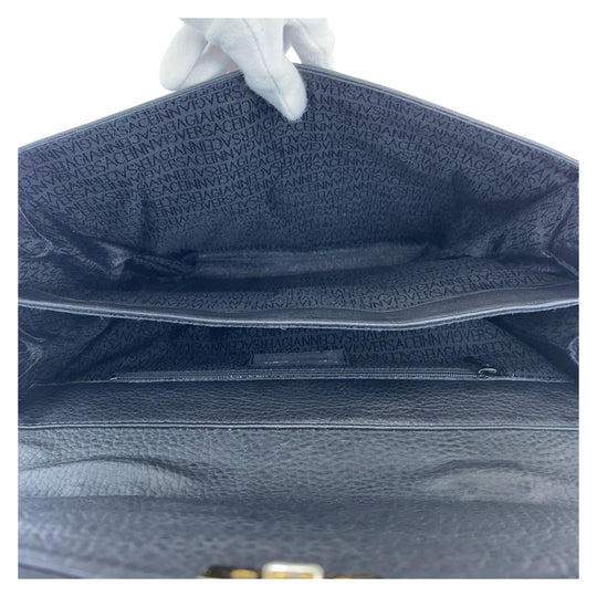 VERSACE business bag leather Black GoldMetal Sunburst