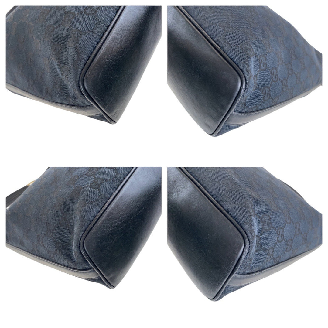 GUCCI Shoulder Bag 001 4288 GG canvas, leather Black GoldMetal Shoulder Bag handbag Women Used Authentic