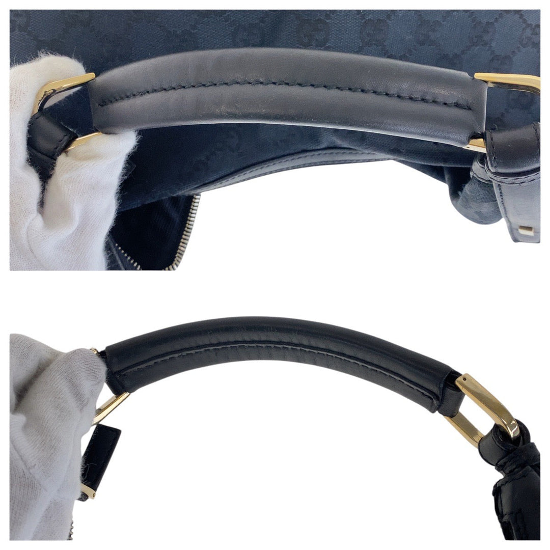 GUCCI Shoulder Bag 001 4288 GG canvas, leather Black GoldMetal Shoulder Bag handbag Women Used Authentic