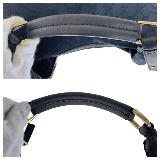 GUCCI Shoulder Bag 001 4288 GG canvas, leather Black GoldMetal Shoulder Bag handbag Women Used Authentic