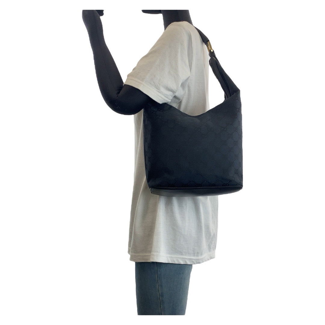 GUCCI Shoulder Bag 001 4288 GG canvas, leather Black GoldMetal Shoulder Bag handbag Women Used Authentic