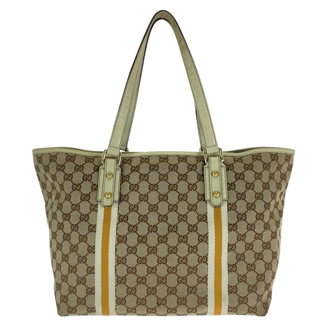 GUCCI Tote Bag 139260 GG canvas, leather beige Tote Bag Shoulder Bag Sherry line Women Used Authentic