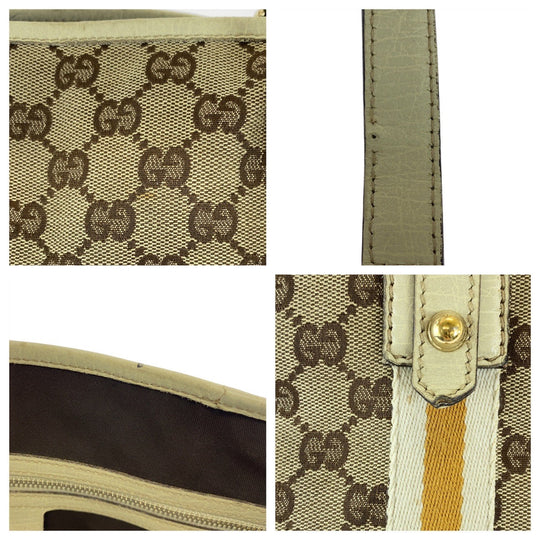 GUCCI Tote Bag 139260 GG canvas, leather beige Tote Bag Shoulder Bag Sherry line Women Used Authentic