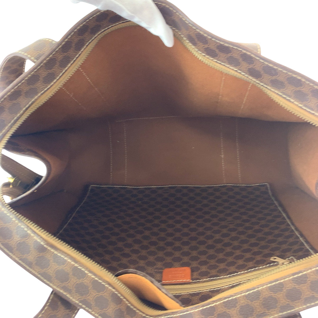CELINE Tote Bag MC96 PVC Brown Gold Metal Tote Bag Shoulder Bag Macadam Pattern Women Used Authentic