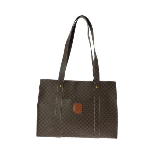 CELINE Tote Bag MC96 PVC Brown Gold Metal Tote Bag Shoulder Bag Macadam Pattern Women Used Authentic