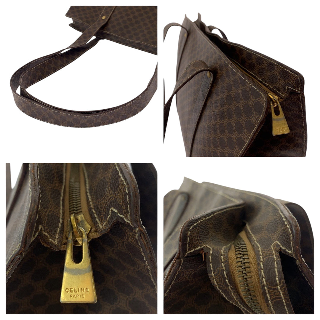 CELINE Tote Bag MC96 PVC Brown Gold Metal Tote Bag Shoulder Bag Macadam Pattern Women Used Authentic