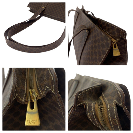 CELINE Tote Bag MC96 PVC Brown Gold Metal Tote Bag Shoulder Bag Macadam Pattern Women Used Authentic