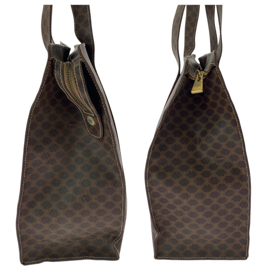 CELINE Tote Bag MC96 PVC Brown Gold Metal Tote Bag Shoulder Bag Macadam Pattern Women Used Authentic