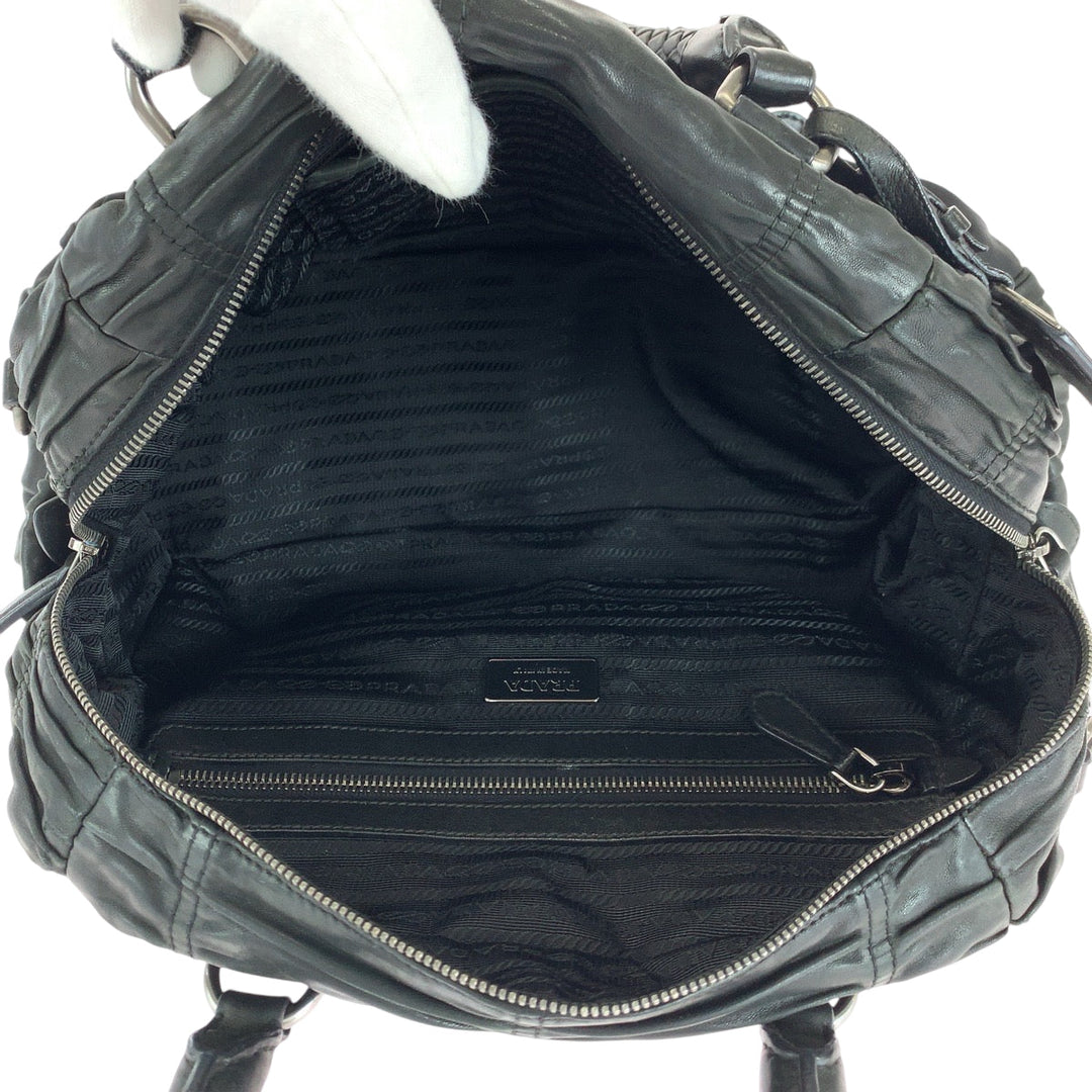 PRADA Handbag Nylon Black SilverMetal Handbag Shoulder Bag Test Triangle With logo Women Used Authentic
