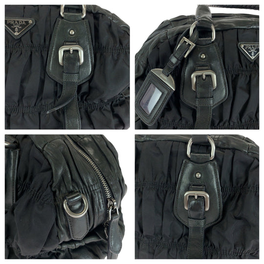 PRADA Handbag Nylon Black SilverMetal Handbag Shoulder Bag Test Triangle With logo Women Used Authentic