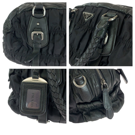 PRADA Handbag Nylon Black SilverMetal Handbag Shoulder Bag Test Triangle With logo Women Used Authentic