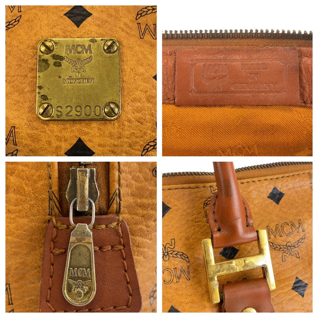 MCM Handbag leather Brown Gold Metal Handbag Boston Duffel bag Vicetos Women Used Authentic