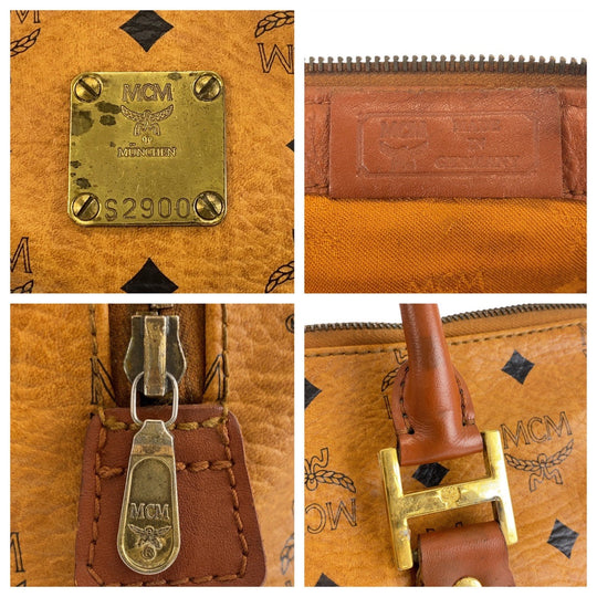 MCM Handbag leather Brown Gold Metal Handbag Boston Duffel bag Vicetos Women Used Authentic