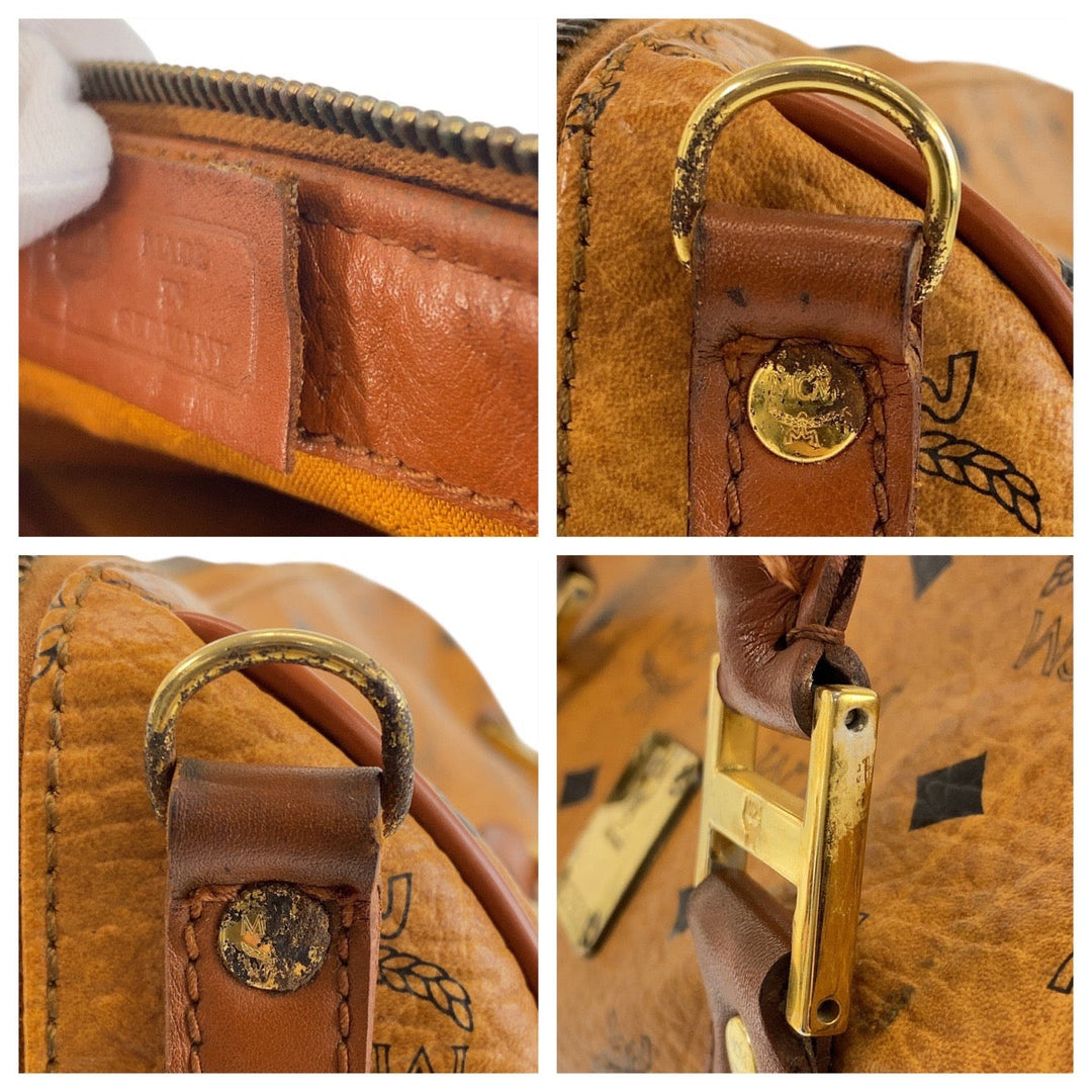MCM Handbag leather Brown Gold Metal Handbag Boston Duffel bag Vicetos Women Used Authentic