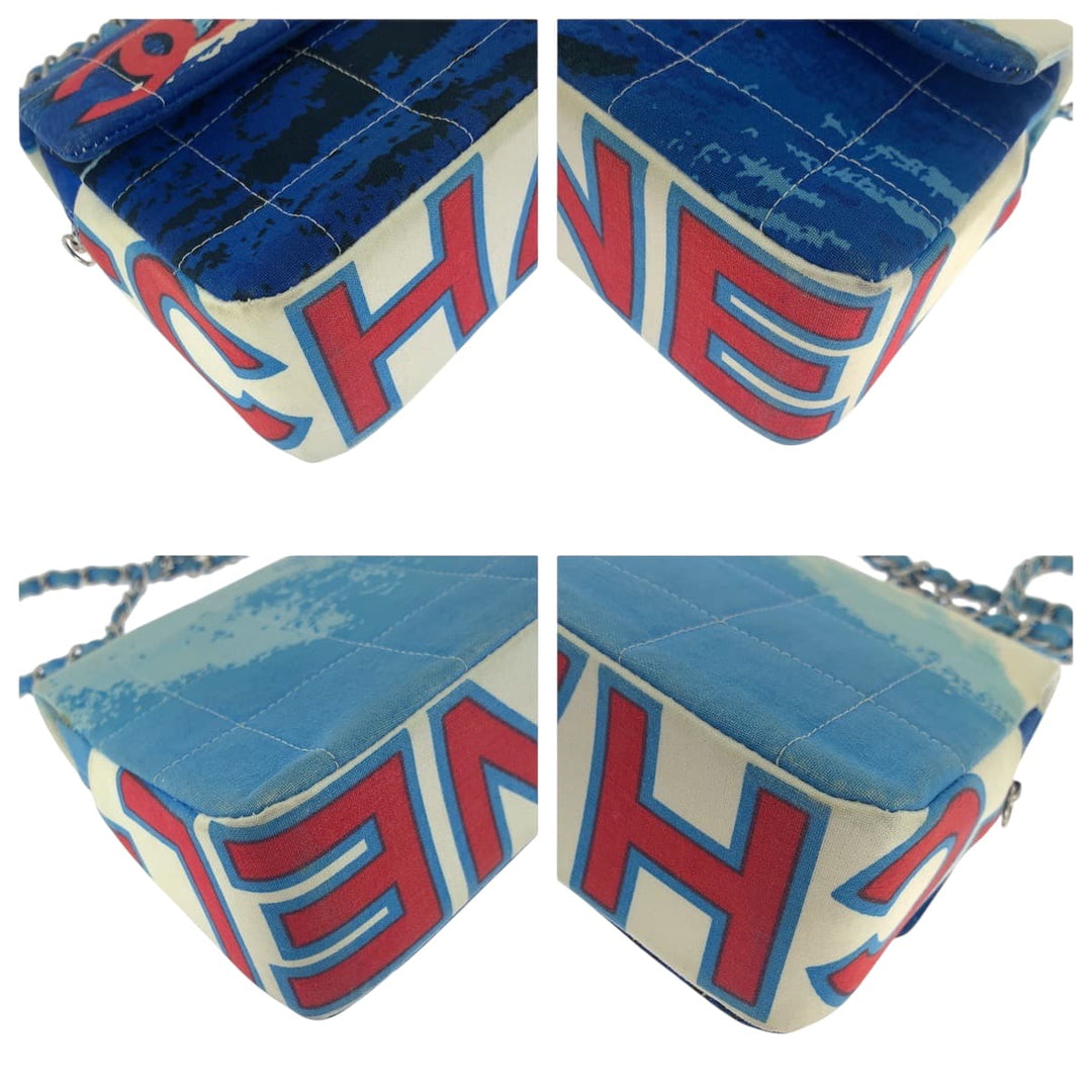 CHANEL Shoulder Bag canvas blue 2002 Surfline Chocolate Bar COCO Mark Turnlock