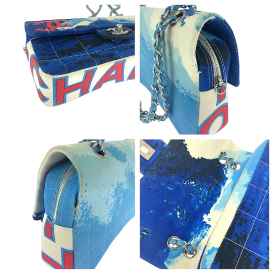 CHANEL Shoulder Bag canvas blue 2002 Surfline Chocolate Bar COCO Mark Turnlock