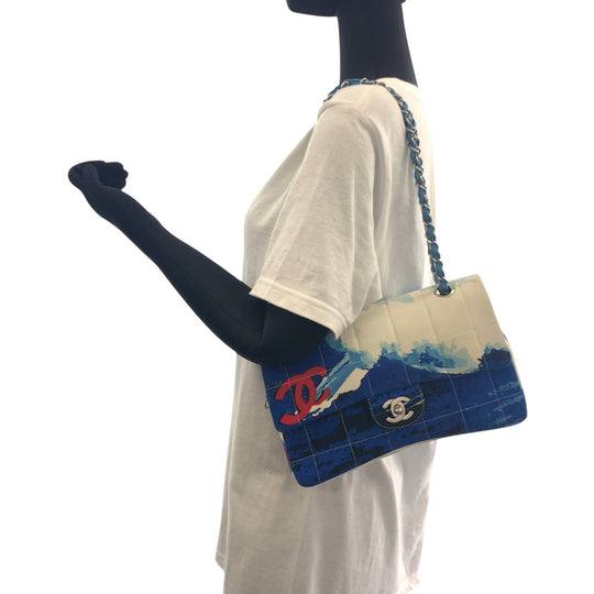 CHANEL Shoulder Bag canvas blue 2002 Surfline Chocolate Bar COCO Mark Turnlock