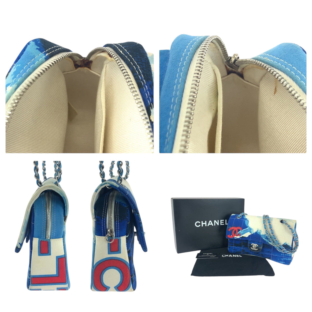 CHANEL Shoulder Bag canvas blue 2002 Surfline Chocolate Bar COCO Mark Turnlock