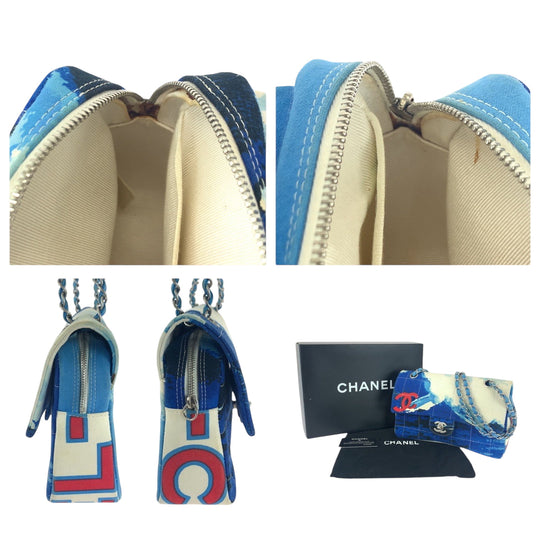 CHANEL Shoulder Bag canvas blue 2002 Surfline Chocolate Bar COCO Mark Turnlock