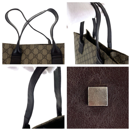 GUCCI Tote Bag 91249 GG Supreme Canvas Brown Silver Metal