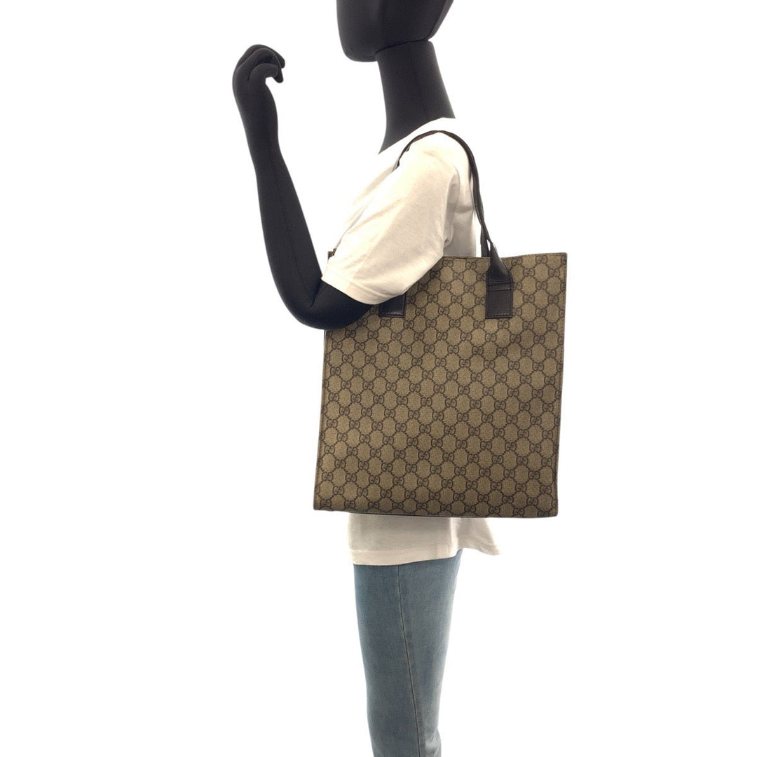 GUCCI Tote Bag 91249 GG Supreme Canvas Brown Silver Metal