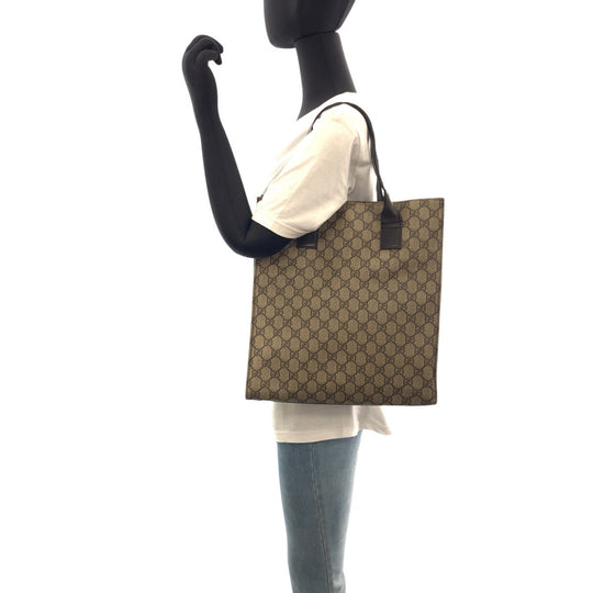 GUCCI Tote Bag 91249 GG Supreme Canvas Brown Silver Metal
