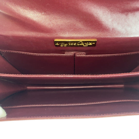 CARTIER Shoulder Bag Suede Bordeaux Gold Metal Must de Cartier