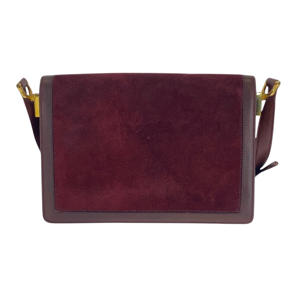 CARTIER Shoulder Bag Suede Bordeaux Gold Metal Must de Cartier