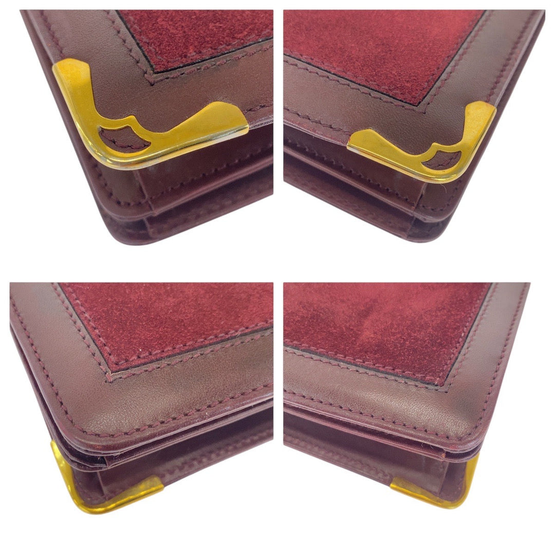 CARTIER Shoulder Bag Suede Bordeaux Gold Metal Must de Cartier