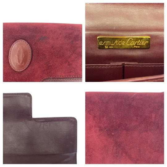 CARTIER Shoulder Bag Suede Bordeaux Gold Metal Must de Cartier