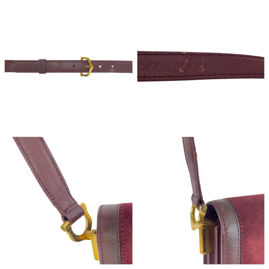 CARTIER Shoulder Bag Suede Bordeaux Gold Metal Must de Cartier