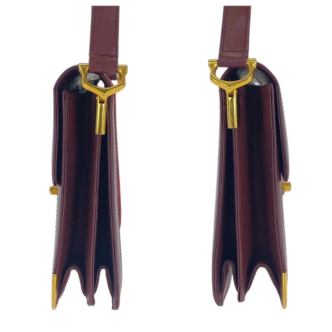 CARTIER Shoulder Bag Suede Bordeaux Gold Metal Must de Cartier