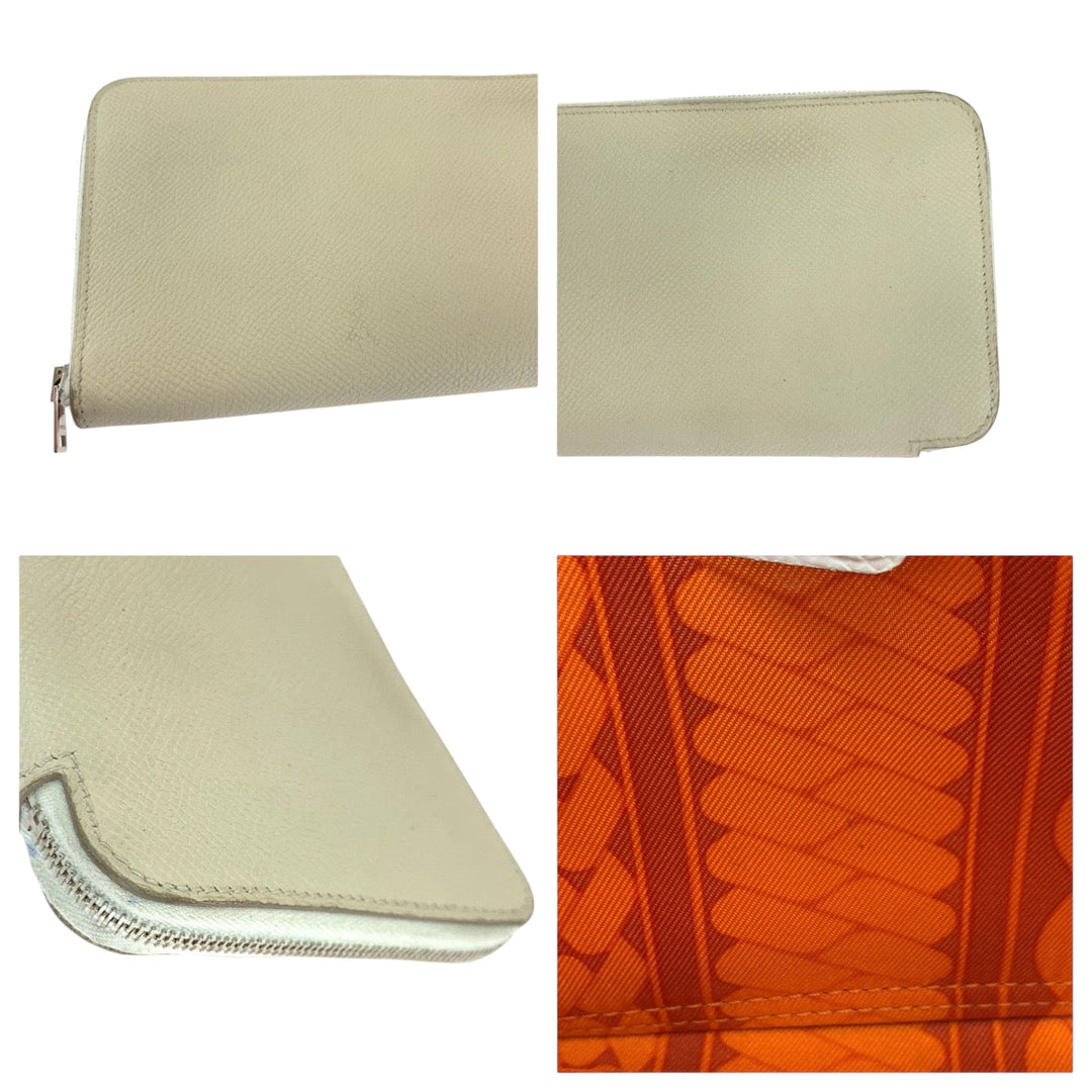 HERMES Long Wallet Purse Epsom white Azap long silk in
