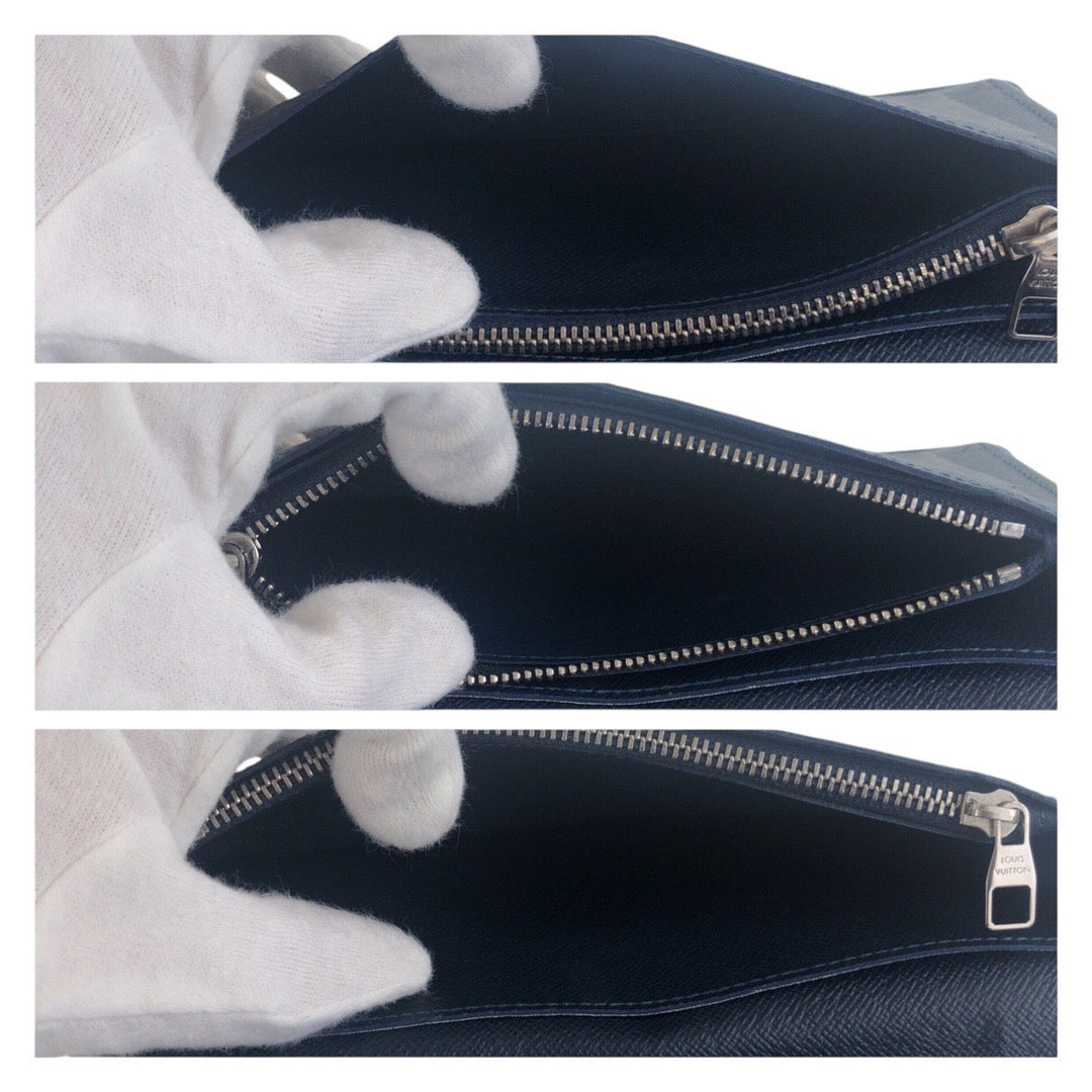 LOUIS VUITTON Long Wallet Purse M30501 leather Navy SilverMetal Long Wallet Purse Taiga Portefeuille Braza mens Used Authentic