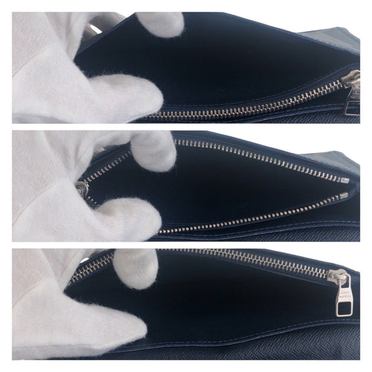 LOUIS VUITTON Long Wallet Purse M30501 leather Navy SilverMetal Long Wallet Purse Taiga Portefeuille Braza mens Used Authentic