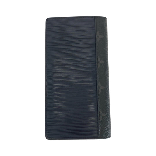 LOUIS VUITTON Long Wallet Purse M67728 Epi Leather , PVC Black Black Gray SilverMetal Long Wallet Purse Monogram Eclipse Epi Portefeuille Braza mens Used Authentic