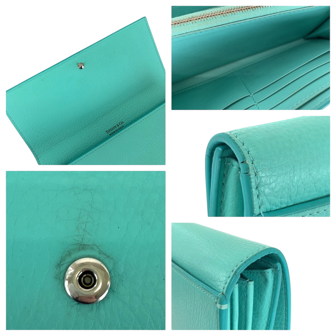 TIFFANY&Co. Long Wallet Purse leather blue Continental