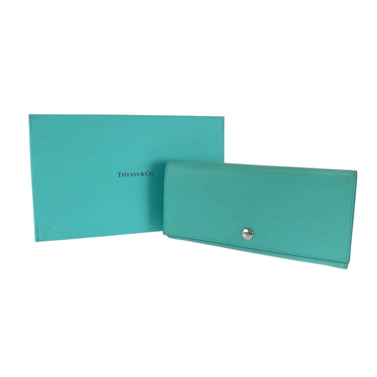 TIFFANY&Co. Long Wallet Purse leather blue Continental