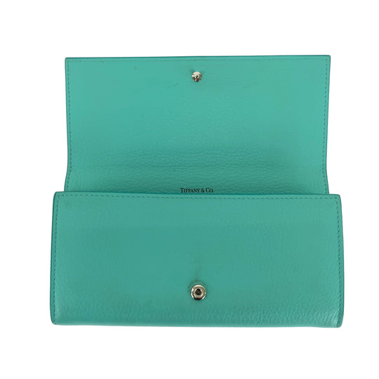 TIFFANY&Co. Long Wallet Purse leather blue Continental