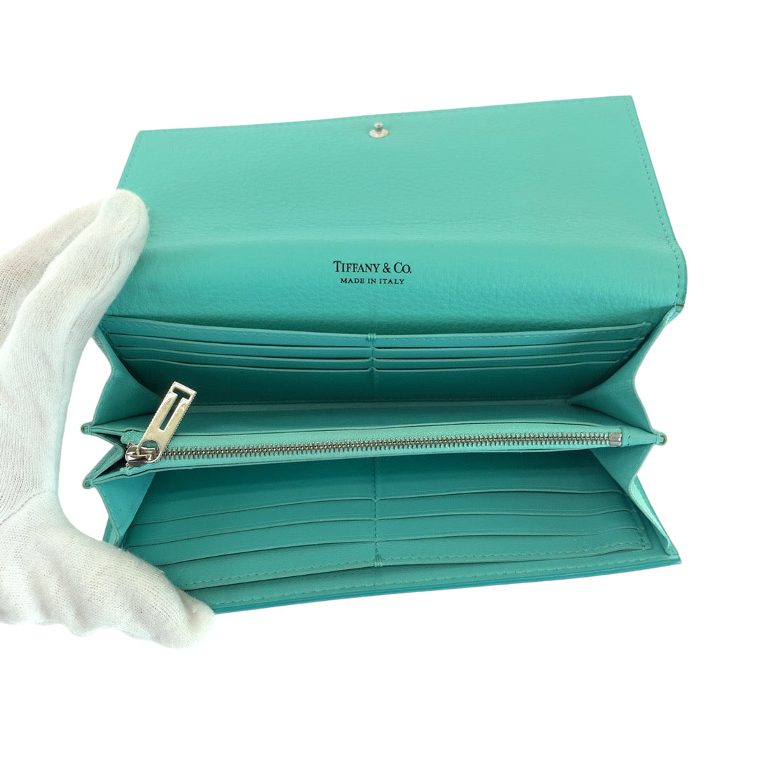 TIFFANY&Co. Long Wallet Purse leather blue Continental