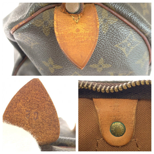 LOUIS VUITTON Handbag PVC Brown Gold Metal Handbags Mini Boston Duffel bag Monogram Speedy 30 Women Used Authentic