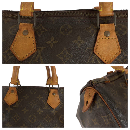 LOUIS VUITTON Handbag PVC Brown Gold Metal Handbags Mini Boston Duffel bag Monogram Speedy 30 Women Used Authentic