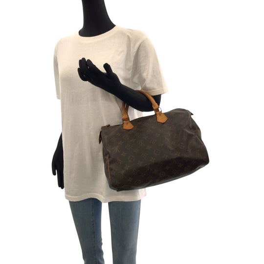 LOUIS VUITTON Handbag PVC Brown Gold Metal Handbags Mini Boston Duffel bag Monogram Speedy 30 Women Used Authentic
